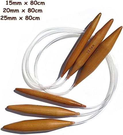 Set of Three 15mm, 20mm, 25mm Carbonized Bamboo 32'' (80cm) Jumbo Chunky Circular Knitting Needles in Plastic Wallet