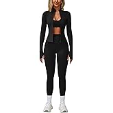 ABOCIW 3 Piece Workout Sets for Women Zipper Long Sleeve Jacket Racerback Sports Bra High Waist Leggings Yoga Gym Sets