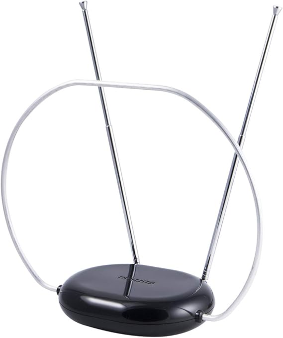 Amazon.com: Philips Rabbit Ears Indoor TV Antenna, Dipoles and Circular  Loop, Tabletop Antenna, Digital, Smart TV Compatible, HDTV Antenna, 4K  1080P VHF UHF, 5Ft Coaxial Cable, Black, SDV8201B/27: Electronics
