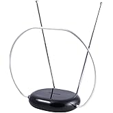 Philips Rabbit Ears Black Indoor TV Antenna, Dipoles and Circular Loop, Tabletop Antenna, Digital, Smart TV Compatible, HDTV