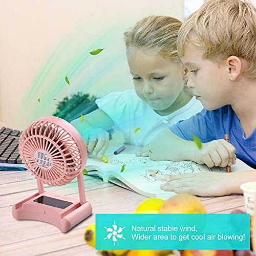 Handheld Small Fan, 4000mAh 5-23 Working Hours, USB Rechargeable Quiet 3 Speeds Mode Night Light Battery Protection, Folding and Portable Table Personal Fan for Travel Office Indoor Ourdoor (Pink)