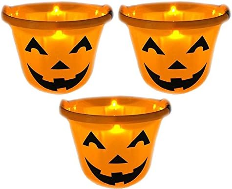 Shawshank INC Flashing Pumpkin Halloween Bucket Trick Or Treat Light Up Kids Pail, Set of 3