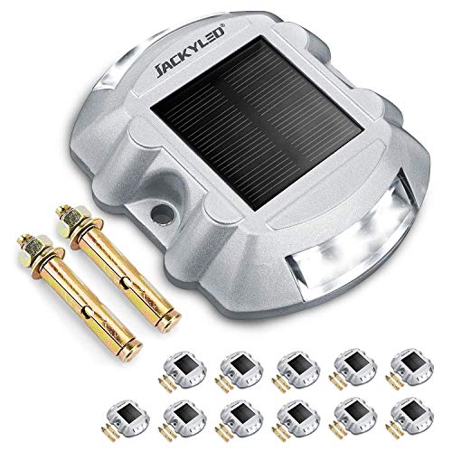 Upgraded Solar Driveway Lights with Switch 12-Pack JACKYLED Solar Deck Lights Bright White Solar Dock Lights Weatherproof Wireless Outdoor Warning Lights for Driveway Deck Dock Garden Yard Sidewalk