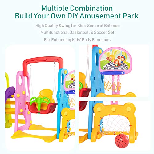 5 in 1 Climber and Swing Set, Toddler Slide and Swing Set, Basketball Hoop, Football Gate, Playset for Backyard, Playground Set, Baby Swing Outdoor & Indoor, Yard Games for Kids, Baby Outside Toys - Thumbnail 3
