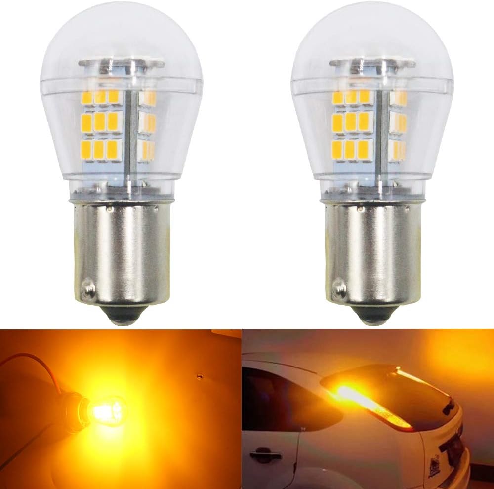 Alopee2-Pack 1156 BA15S 1141 1003 7506 1073 Amber/Yellow LED Light 12-24V-DC, 2835 33 SMD Replacement Bulbs For Turn Signal Lights Blinker Side Marker Light