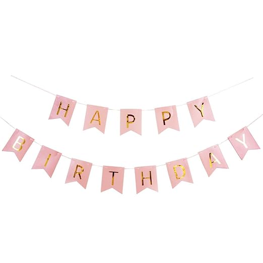 SUNBEAUTY Happy Birthday Girlande Geburtstag Girlande mit Gold Folien Buchstaben (Rosa)
