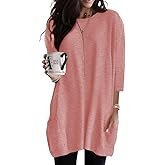 Poetsky Womens 3/4 Sleeve Tunics or Tops to Wear with Leggings Long Shirts Blouses with Pockets S-3XL