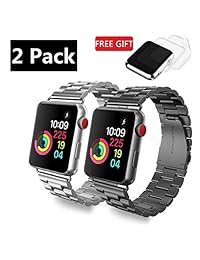 (Paquete de 2) correa de Apple Watch acero inoxidable, GP iWatch pulsera de correas de metal link para Apple reloj Series 3, Series 2, Series 1, deportes y edición, W cierre de mariposa, Plus 2 Protector de visualización