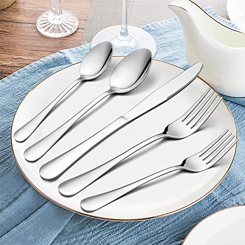 Silverware Set, 40-Piece Flatware Set, E-far Stainless Steel Eating Utensils Service for 8, Dinner Knives/Forks/Spoons, Simple & Classic Design, Mirror Polished & Dishwasher Safe