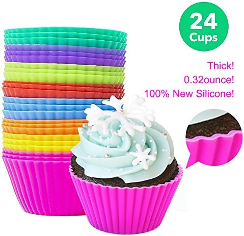 Baking Cups/Muffin Cups/Cupcake Liners-24 Pieces, 100% New Food Grade Silicone, Thick and Durable, Reusable&amp;Nonstick, 8 Colors.