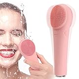 Silicone Facial Cleansing Brush, Waterproof Face Massager Electric Facial & Body Brush with 16 Sonic Patterns Deep Cleansing for All Skin Type (pink)