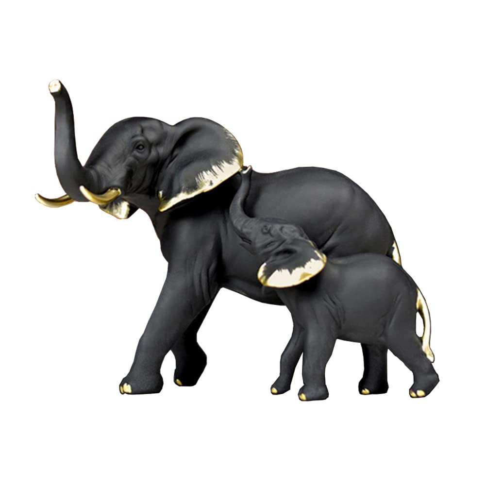 Sculpture Mother & Calf Elephant Statue,Sculpture Beautiful Home Decor or Gift Idea. (Black M)