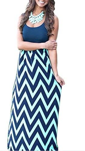 Newfits Womens Striped Zig Zag Scoop Neck Chevron Print Tank Maxi Long Dress