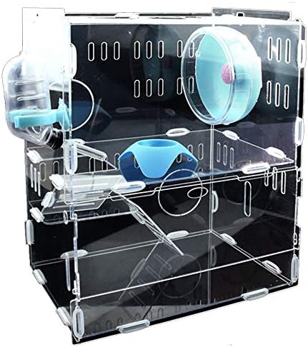 OTENGD 2 Floor Levels Hamster Cage New Clear Small Animal Home Transparent Pets Homes Products with Bowl Water Bottle Exercise Wheel for Rodent Gerbil Mouse
