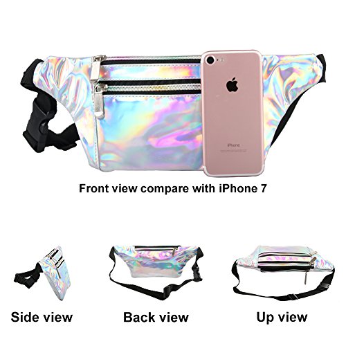 Mum's memory Holographic Fanny Pack for Women - Metallic Sport Waist Pack for Men for Running, Hiking, Traveling, Camping, Partying, Jogging (Silver)