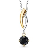 Gem Stone King 925 Silver and 10K Yellow Gold Black Sapphire Pendant Necklace for Women | 0.69 Cttw | Gemstone September Birthstone | Round 5MM | With 18 Inch Silver Chain
