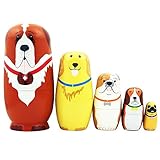5pcs Cute Dog Nesting Dolls Handmade Wooden Russian Matryoshka Wishing Dolls Birthday for Kids Decoration