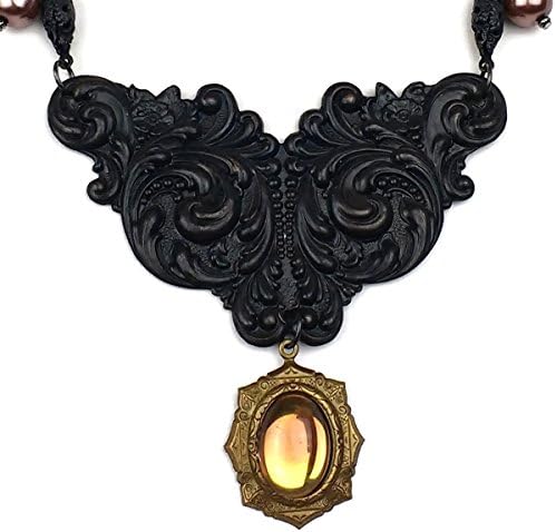 Reigning Eternity Black & Brown Victorian Statement Pendant Necklace