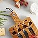 VonShef Herringbone Acacia Cheese Board Server Plate, Paddle Platter Board with Hanging Loop and 3 Piece Cheese Knife Serving Utensil Set, Wooden, with Gift Box