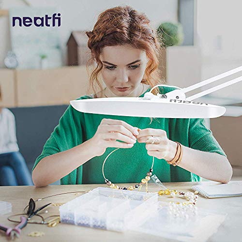 Neatfi XL 2,200 Lumens LED Task Lamp with Clamp, 24W Super Bright Desk Lamp, 117 Pcs SMD LED, 20 Inches Wide Lamp, 4 Level Brightness, Dimmable, Eye-Caring LED Lamp, Table Clamp LED Light (White)