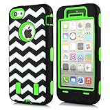 KINGCOOL 3in1 New Chevron Wave Design Armored Hybrid PC & Silicone Case Combo for Apple iPhone 5C (Green)
