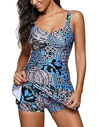 Traje de baño de una pieza para dama con control de barriga, para adelgazar falda a rayas, con estampado acolchado