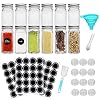 MECKILY Set van 12 kruidenpotjes, vierkante glazen potjes, inhoud 120 ml, 10,5 x 4,3 cm, luchtdichte dop, bord en…