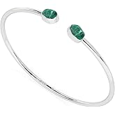 LUSTRE AND LIGHT Natural Rough Malachite 2 Stone Adjustable Twister Bangle Bracelet for Women in Sterling Silver, May Birthstone Jewelry Gifts for Her Birthday, Anniversary, Graduation (Bezel-Set)