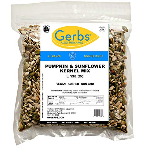 GERBS Unsalted Pumpkin, Sunflower Seed Mix, 32 ounce Bag, Top 14 Food Allergy Free, NON GMO