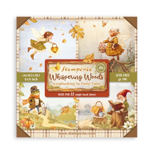 Stamperia - Scrapbook Paper Pad for Scrapbooking, Albums, Card Making, Bullet Journalling and More, Acid Free, Single Face, Perfect for Hobbies, Crafts, and Gifting (Whispering Woods) (20.3 x 20.3 cm)