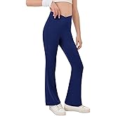 Haloumoning Girls Crossover High Waisted Flare Pants Kids Bootcut Leggings Full Length Bell Bottoms 5-14 Years