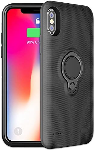 Veepax iPhone X Battery Case Premium 5000mAh Portable Charging Case for Apple iPhone X/10 Rechargeable Extended Battery Pack with Car Holder Magnet Kickstand Lightning Cable Input Mode - Black