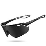 Lamicall Polarized Sports Sunglasses for Men Women, [24g Ultralight] [Adjustable Nose Pad] UV400 Protection Sun Glasses for Cycling Running Baseball Fishing Golf Beach Volleyball, Half Frame, Black