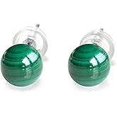 925 Sterling Silver Mineral Malachite Ball Studs Earrings for Women, 6 MM
