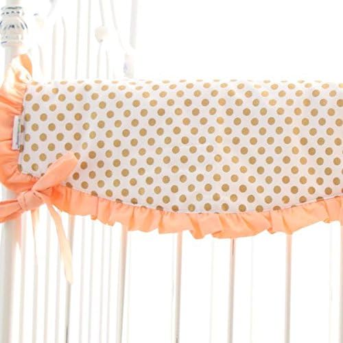 Coral and Gold Dot Ruffle Crib Rail Cover