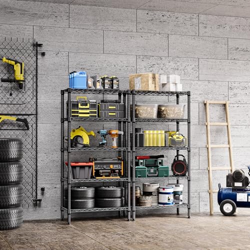 M MZG Heavy Duty Metal Shelving Unit 5 Levels up to 567 kg Adjustable Shelves for Garage, Workshop and Warehouse, Studio, Black, 30 x 75 x 151 cm