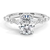 AHTAMOS Engagement Ring 2.3 ct. tw. Oval Cut Moissanite Engagement Rings for Women Platinum Plated Silver
