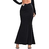 Vrtige Women's Crossover Elastic High Waist Ruffle Hem Cocktail Bodycon Maxi Long Skirt