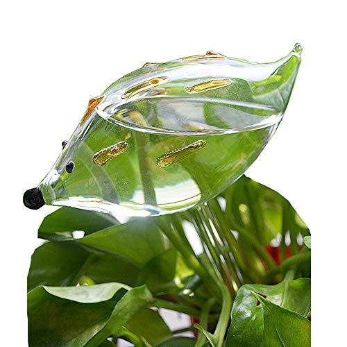 Automatic Flower Slow Drip Watering Hand Blown Clear Glass Hedgehog Plant Self Watering System Irrigation for Indoor Balcony House Lawn Water Container Small Potted Plant Waterer Decoration (Hedgehog)