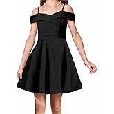 LuckyShe Girls Elegant Princess Cold Shoulder Fold Pleated High Waist Flared A Line Party Dresses,8-14 Years