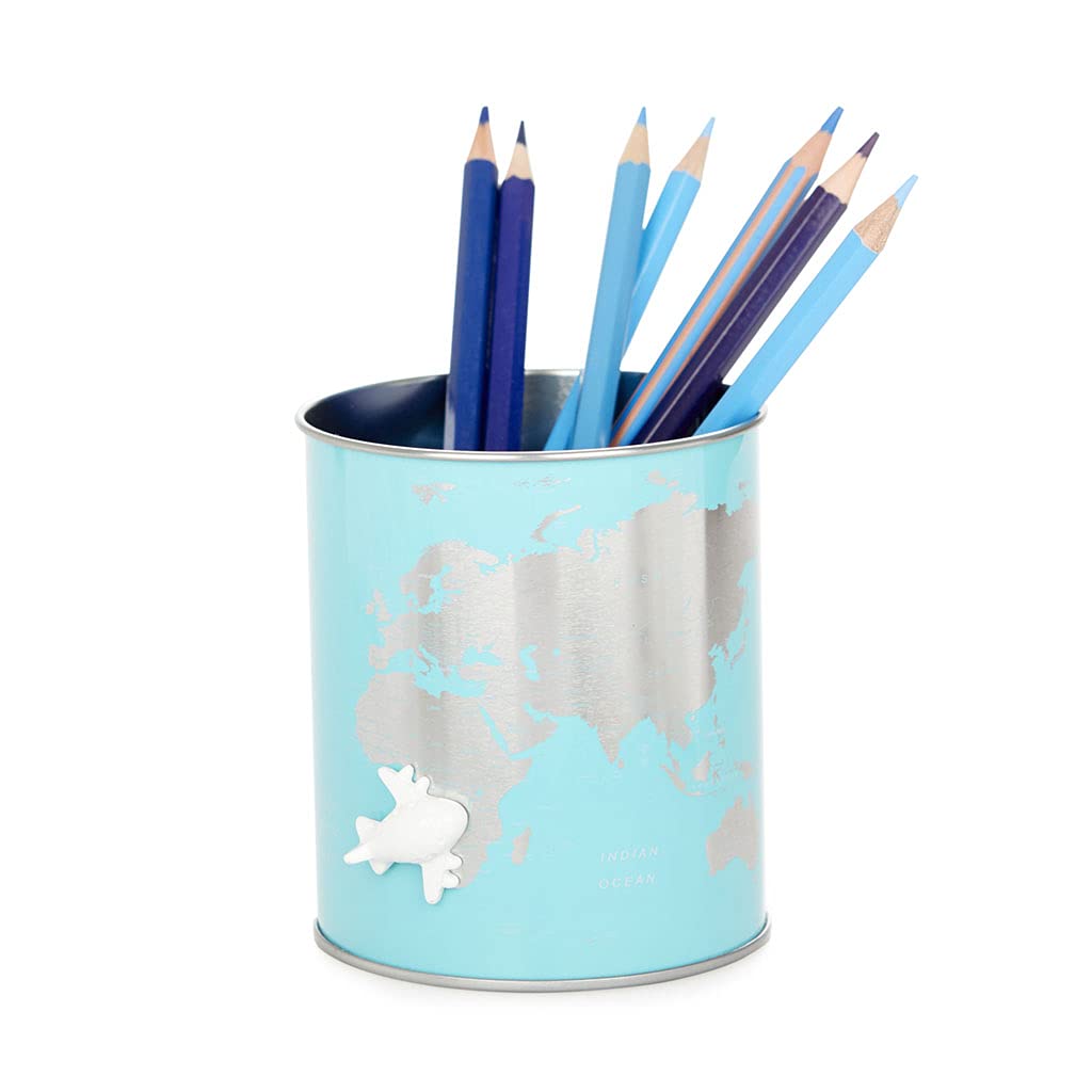 Balvi Pen holder Globe Colour turquoise Original and Fun pencil holder Tin
