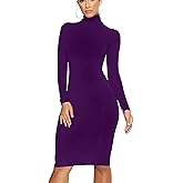 Women's Casual Long Sleeve Bodycon Sexy Turtleneck Midi Club Party Pencil Dresses