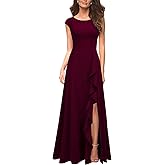 MUSHARE Women's Cocktail Dresses with Pockets Ruffled Sexy Split Party Long Formal Dress