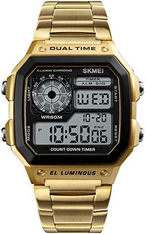 Mens Wrist Watch, Luxury Digital Watches Square Outdoor Sports Watches with Waterproof Alarm Calendar Dual Time Backlight, Stainless Steel Business Watches for Men