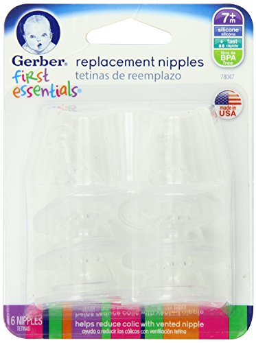 Gerber First Essential 6 Pack Silicone Nipples, Fast Flow