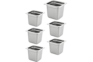 HECMAC 6 Pack Anti-Jam Hotel Pans, 1/6 Size 6 Inch Deep, Commercial Stainless Steel Chafing Steam Table Pan, Catering Storage Metal Food Pan, 23 Gauge
