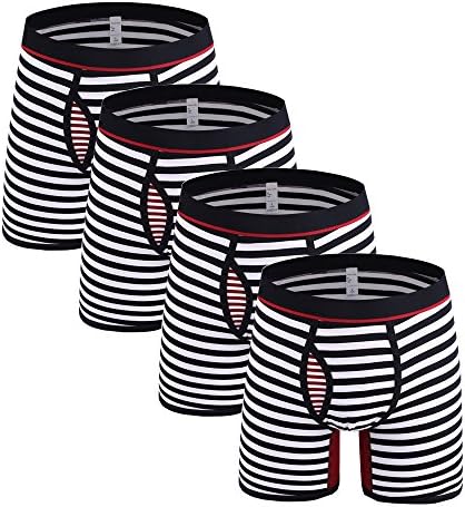 Mens Underwear Cotton Boxer Briefs Sports Black Striped XL Boxers Men (Pack of 4) (US M_Tag XL-Waist30"-33", Black)