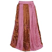 Mogul Womens Bohemian Skirt Pink/ Brown Embroidered Gypsy Long Boho Skirts XS