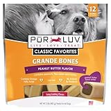 Pur Luv Grande Bones for Med & Large Dogs, Peanut Butter, 2 Pound Bag