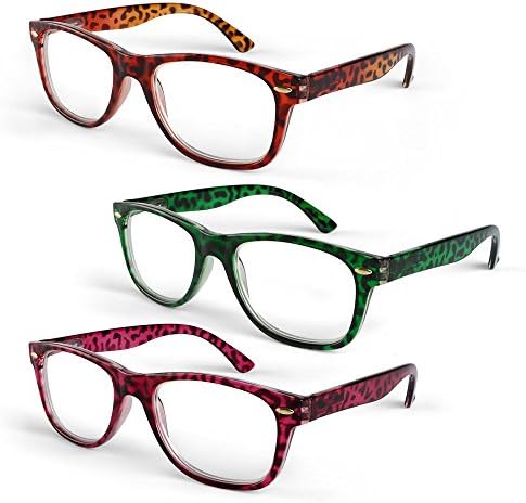 Primary Optics Retro Ladies Wayfarere 51mm Reading Glasses 3 Pack, Orange, Green, Pink +2.5